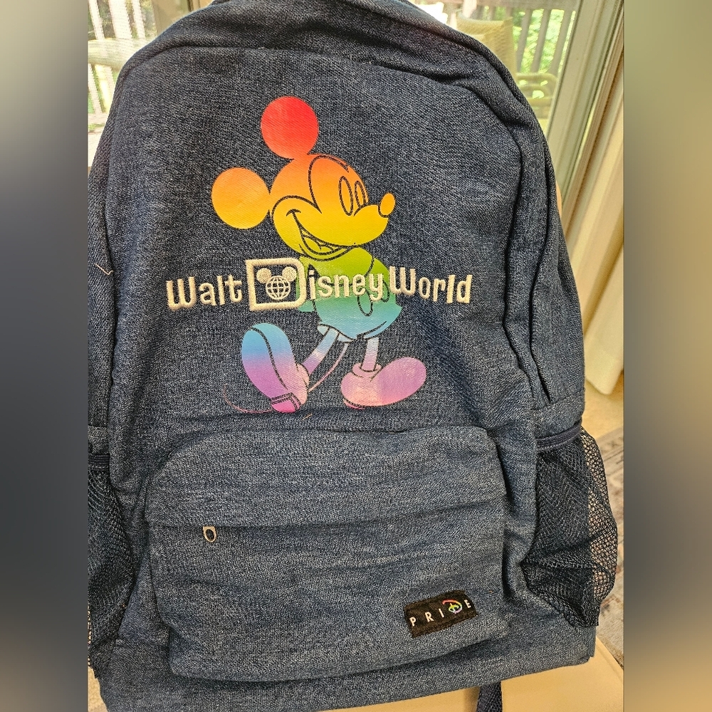 Walt Disney Pride Collection Denim Backpack Mickey Mouse Rainbow Disneyland